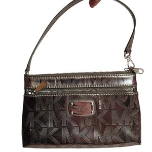 Michael Kors Jet Set Double Zip Metallic Monogram Mirror Wristlet